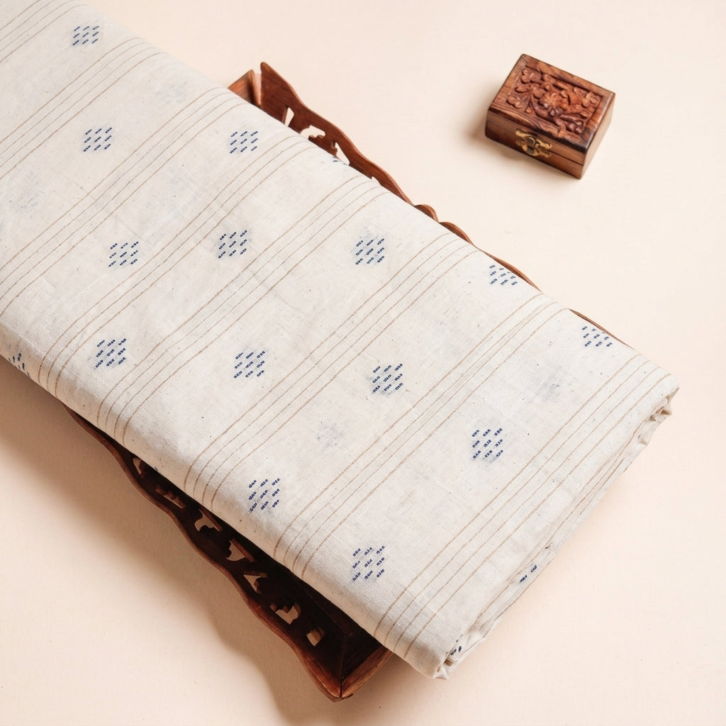 Striped Green Striped Cotton Fabric on a wooden tray