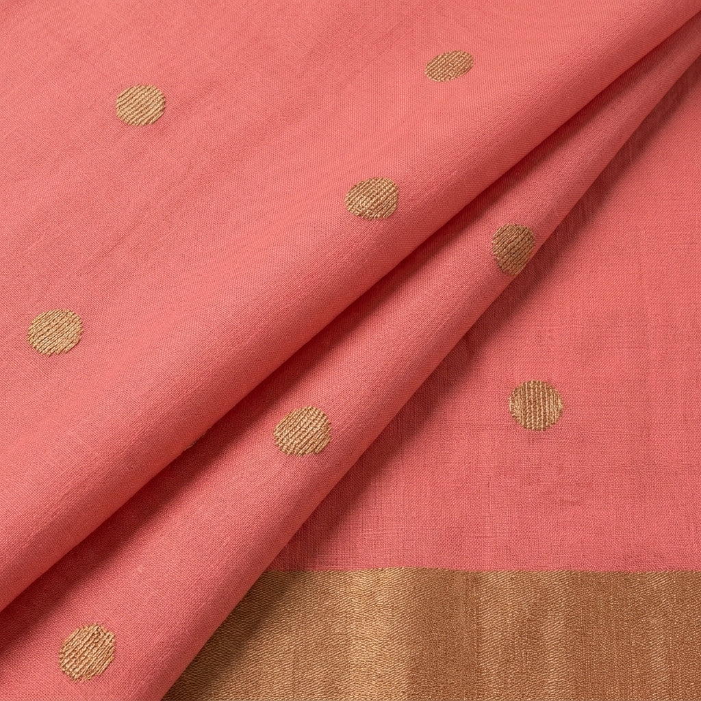 Folded Mangalgiri Peach Mangalgiri Cotton Fabric