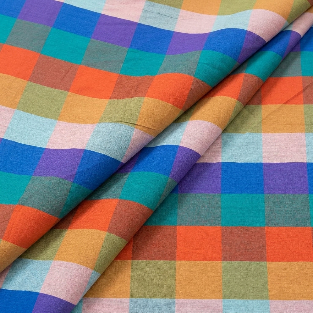 Folded Checked Multicolor Checked Cotton Fabric