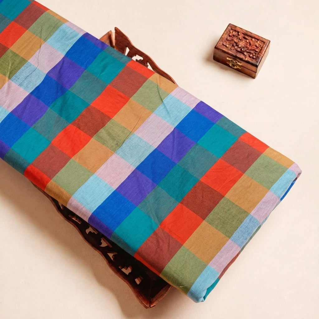 Multicolor Checked Cotton Fabric - EB12821 - EB12821 - tray_3