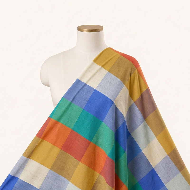 Multicolor Checked Cotton Fabric - EB12822 - EB12822 - Saree Drape