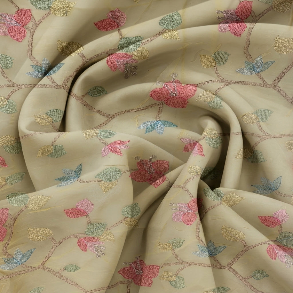 Swirled Embroidery Yellow Embroidery Tissue Fabric