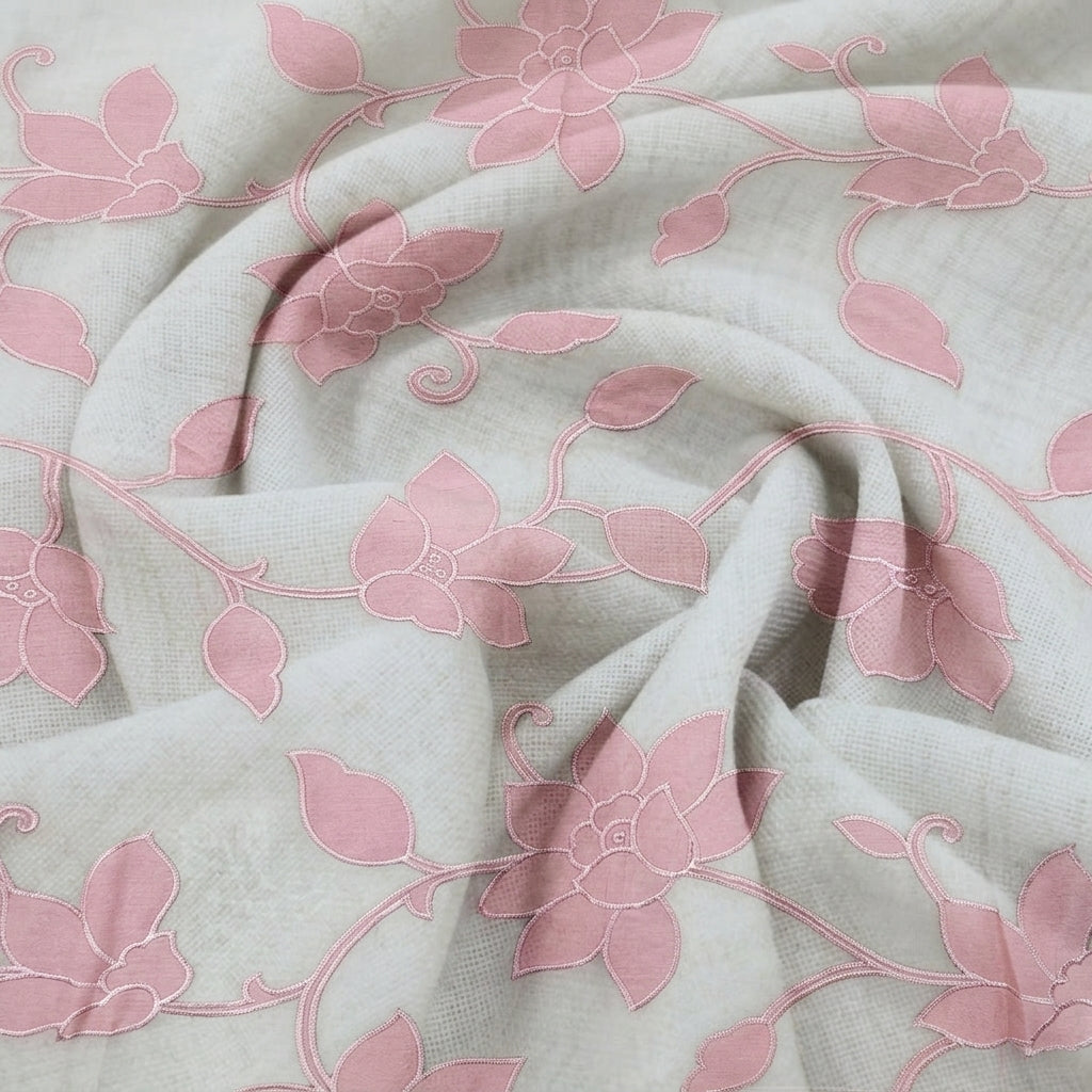 Swirled Embroidery Pink Embroidery Tissue Fabric