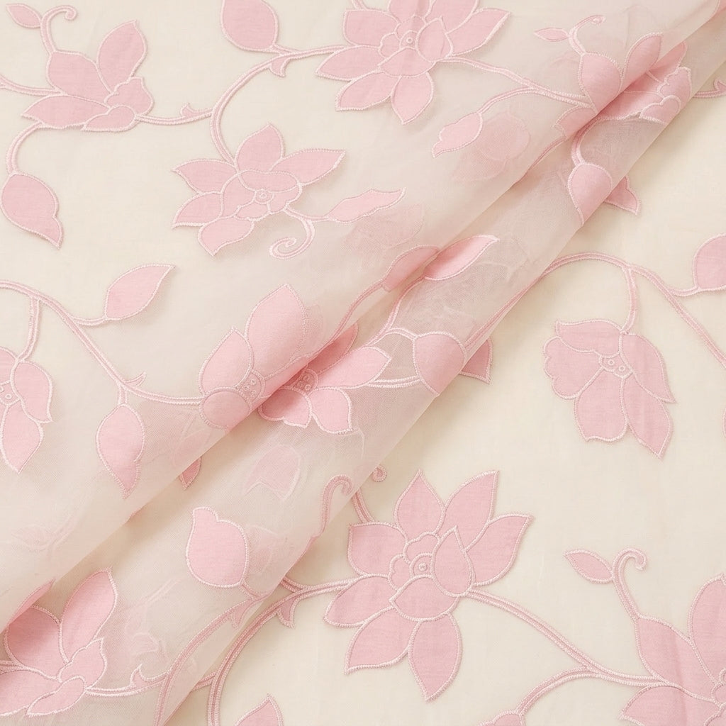 Folded Embroidery Pink Embroidery Tissue Fabric