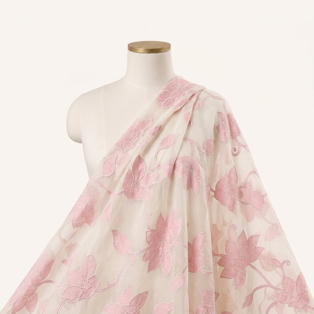 Embroidery Pink Embroidery Tissue Fabric Draped as a saree