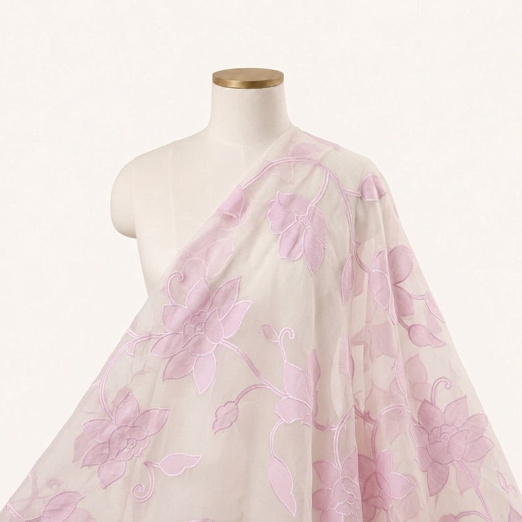 Folded Embroidery Pink Embroidery Tissue Fabric