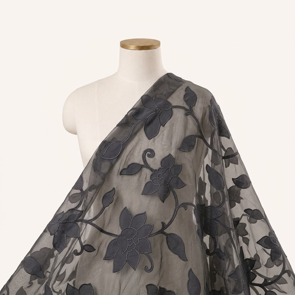 Embroidery Black Embroidery Tissue Fabric Draped as a saree