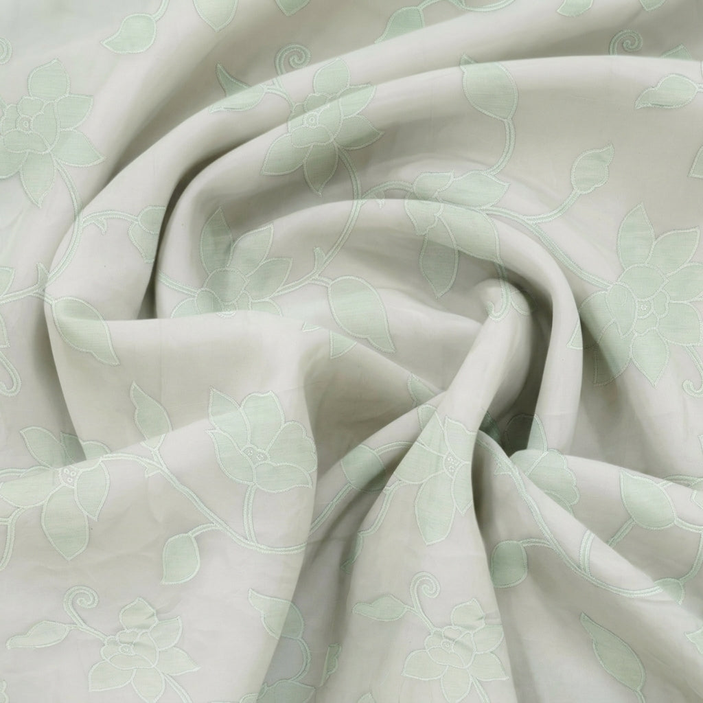 Swirled Embroidery Green Embroidery Tissue Fabric