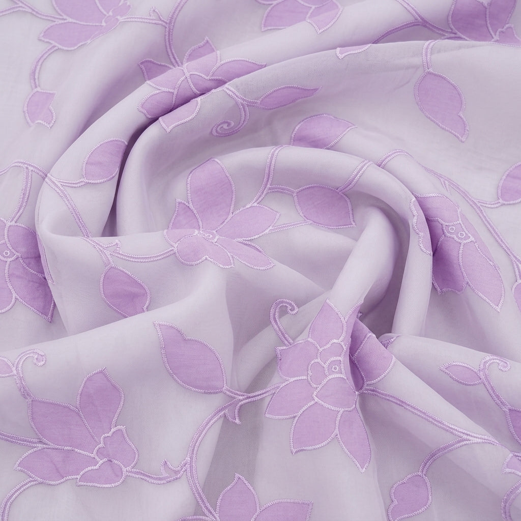 Swirled Embroidery Violet Embroidery Tissue Fabric