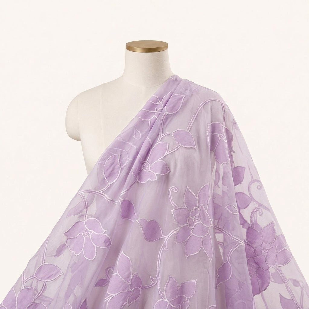 Embroidery Violet Embroidery Tissue Fabric Draped as a saree