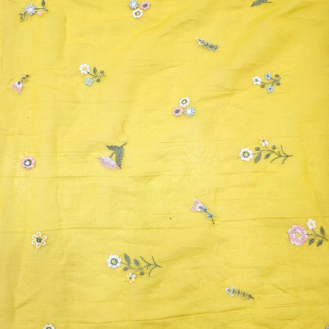 Floral Embroidery Chanderi Cotton Fabric