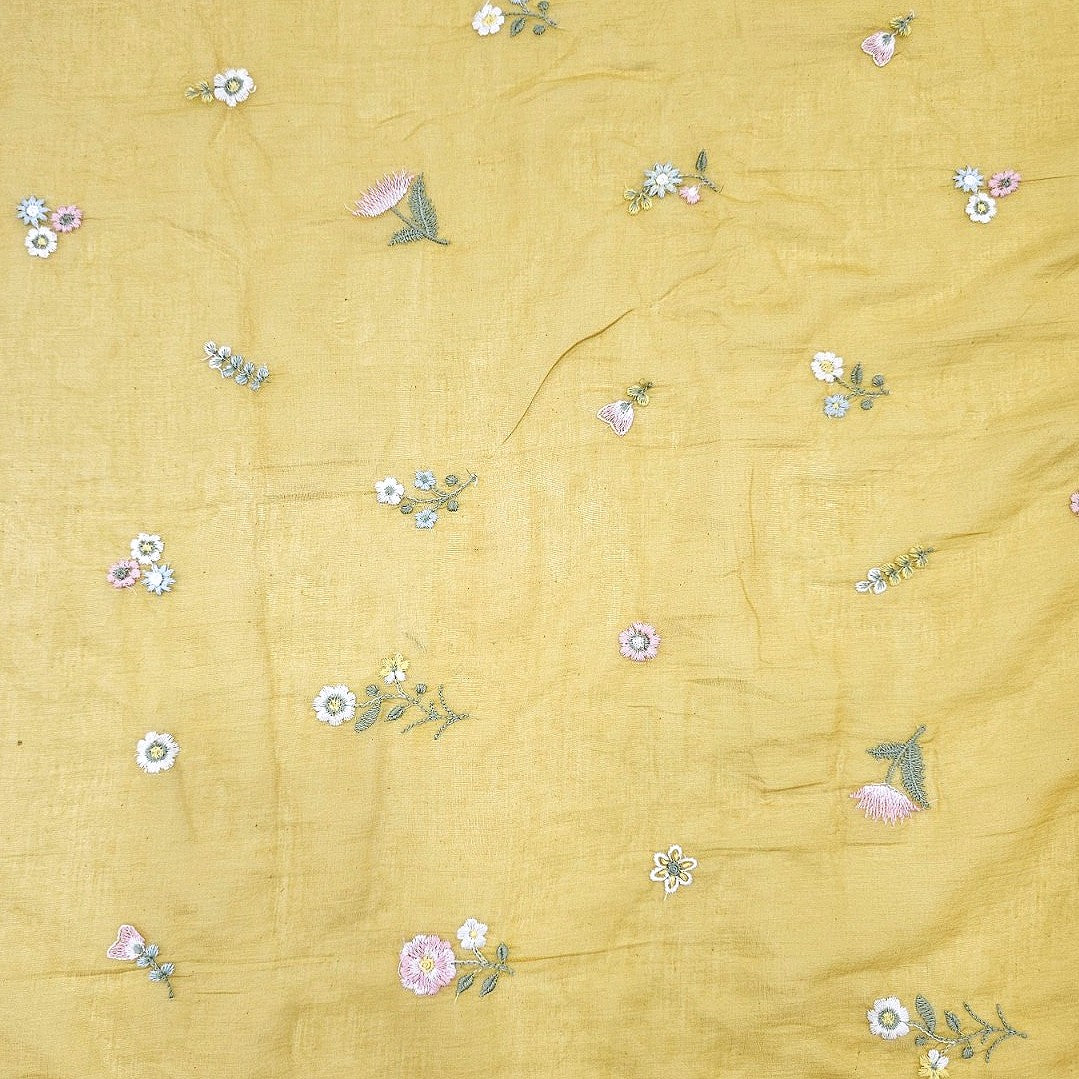 Floral Embroidery Chanderi Cotton Fabric
