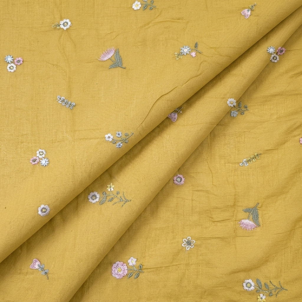 Folded Embroidery Gold Embroidery Chanderi Cotton Fabric
