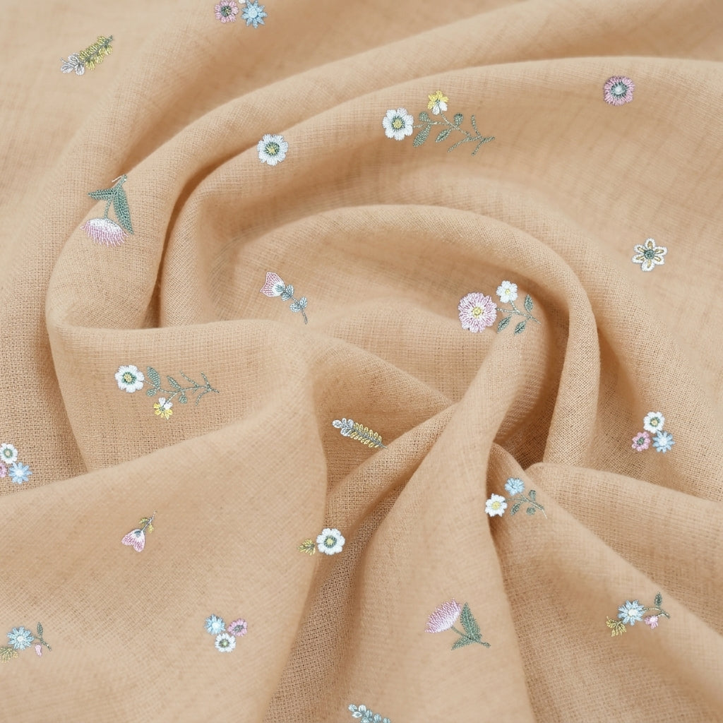 Swirled Embroidery Gold Embroidery Chanderi Cotton Fabric