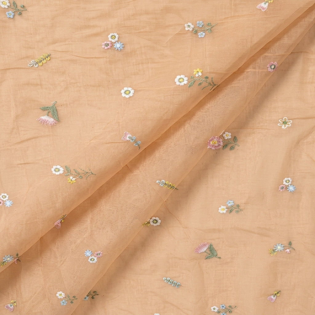 Folded Embroidery Gold Embroidery Chanderi Cotton Fabric