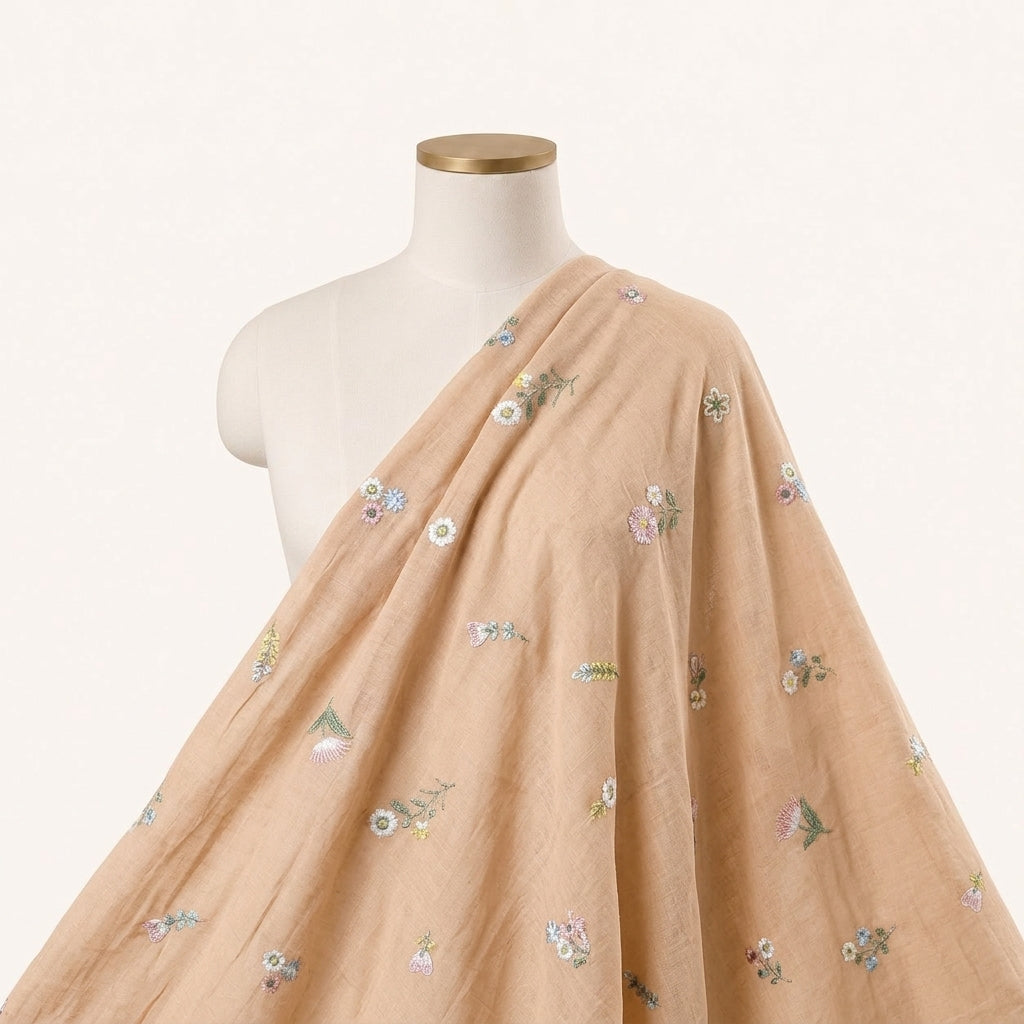 Embroidery Gold Embroidery Chanderi Cotton Fabric Draped as a saree