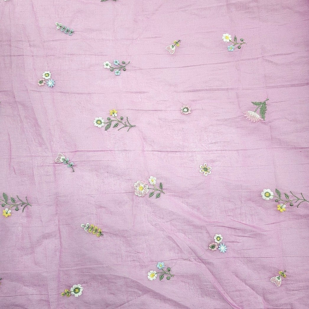 Floral Embroidery Chanderi Cotton Fabric