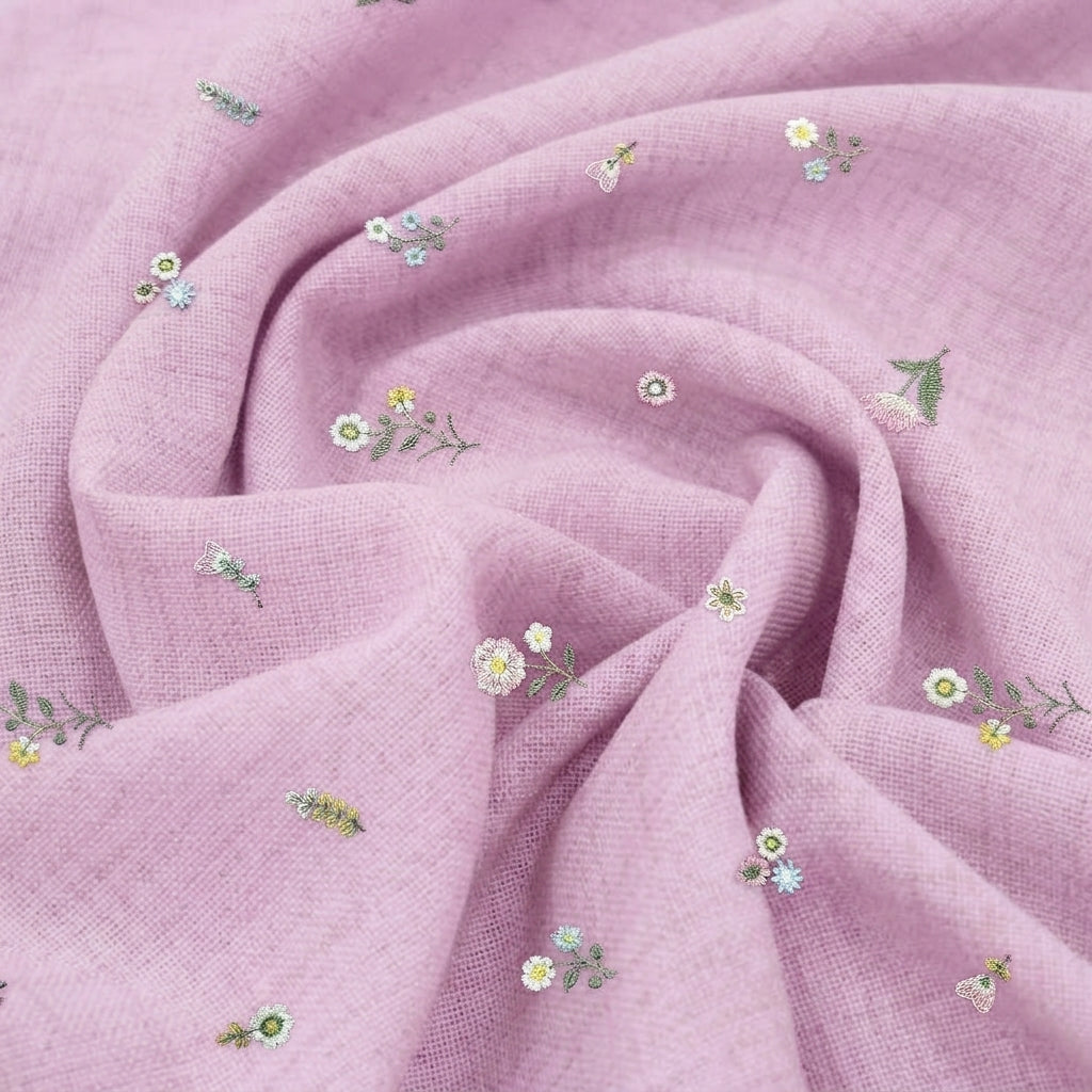 Swirled Embroidery Pink Embroidery Chanderi Cotton Fabric