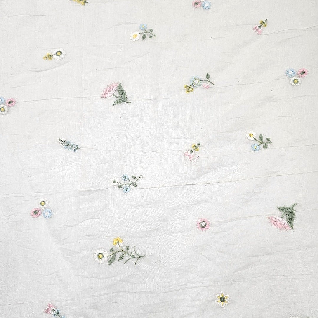 Floral Embroidery Chanderi Cotton Fabric