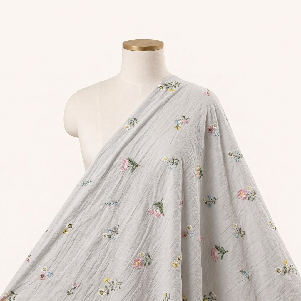 Embroidery Cream Embroidery Chanderi Cotton Fabric Draped as a saree