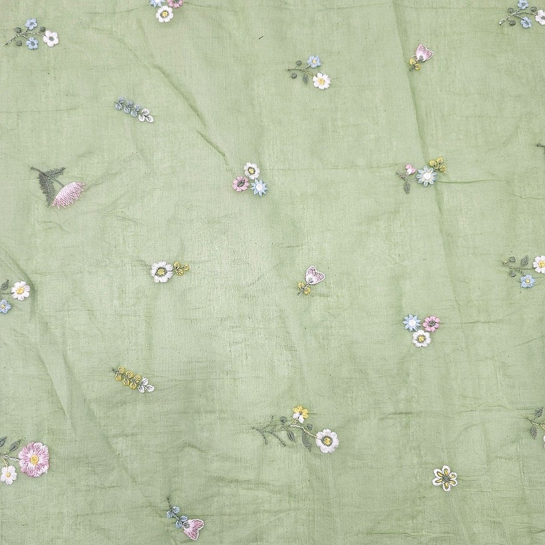 Floral Embroidery Chanderi Cotton Fabric