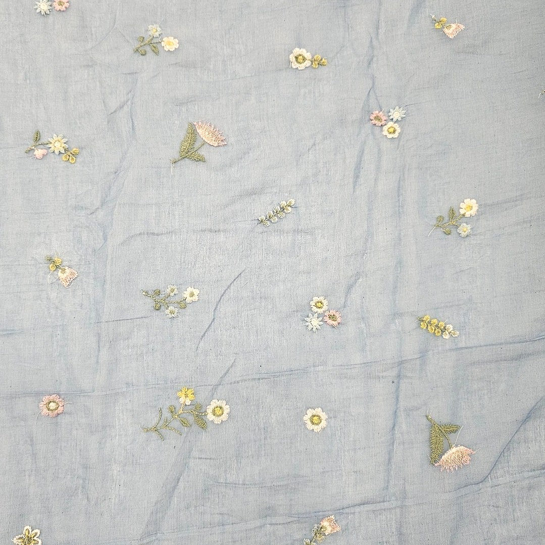 Floral Embroidery Chanderi Cotton Fabric