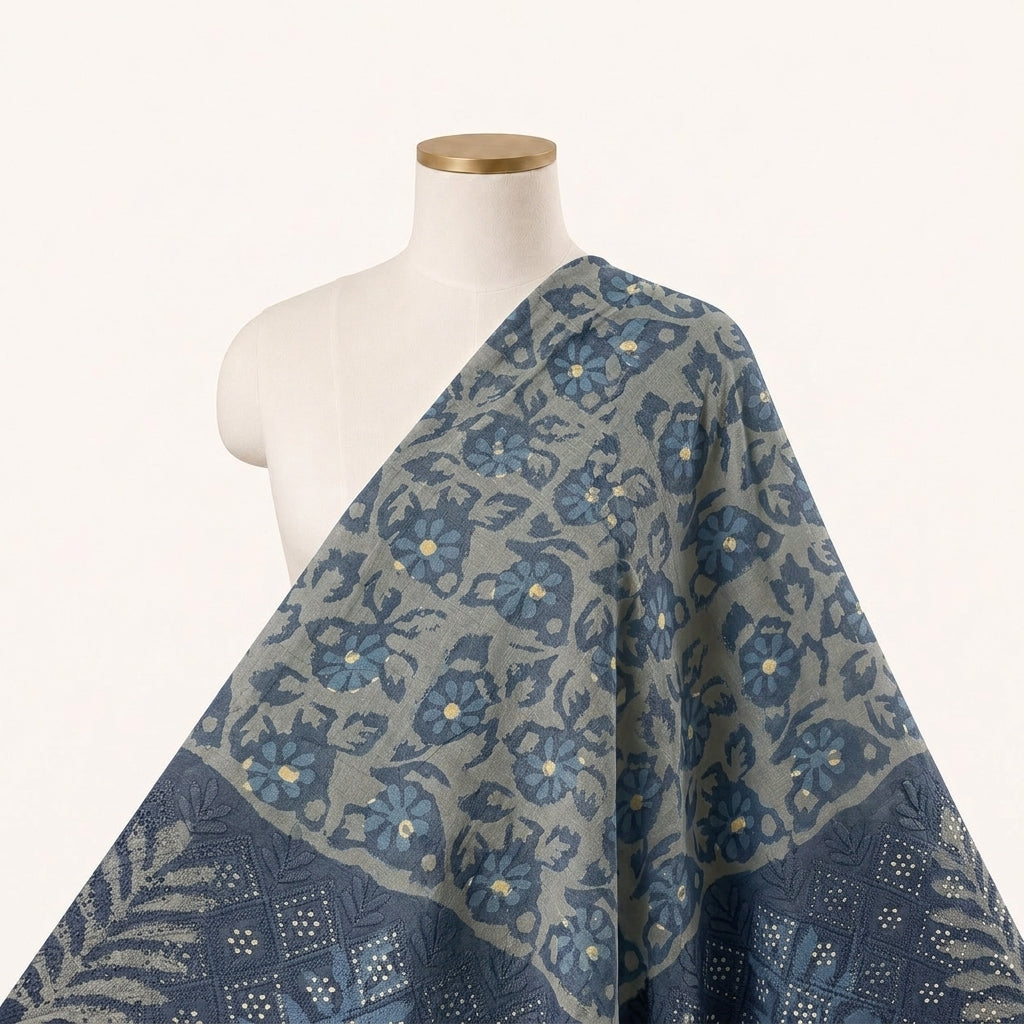 Batik Indigo Batik Cotton Fabric Draped as a saree