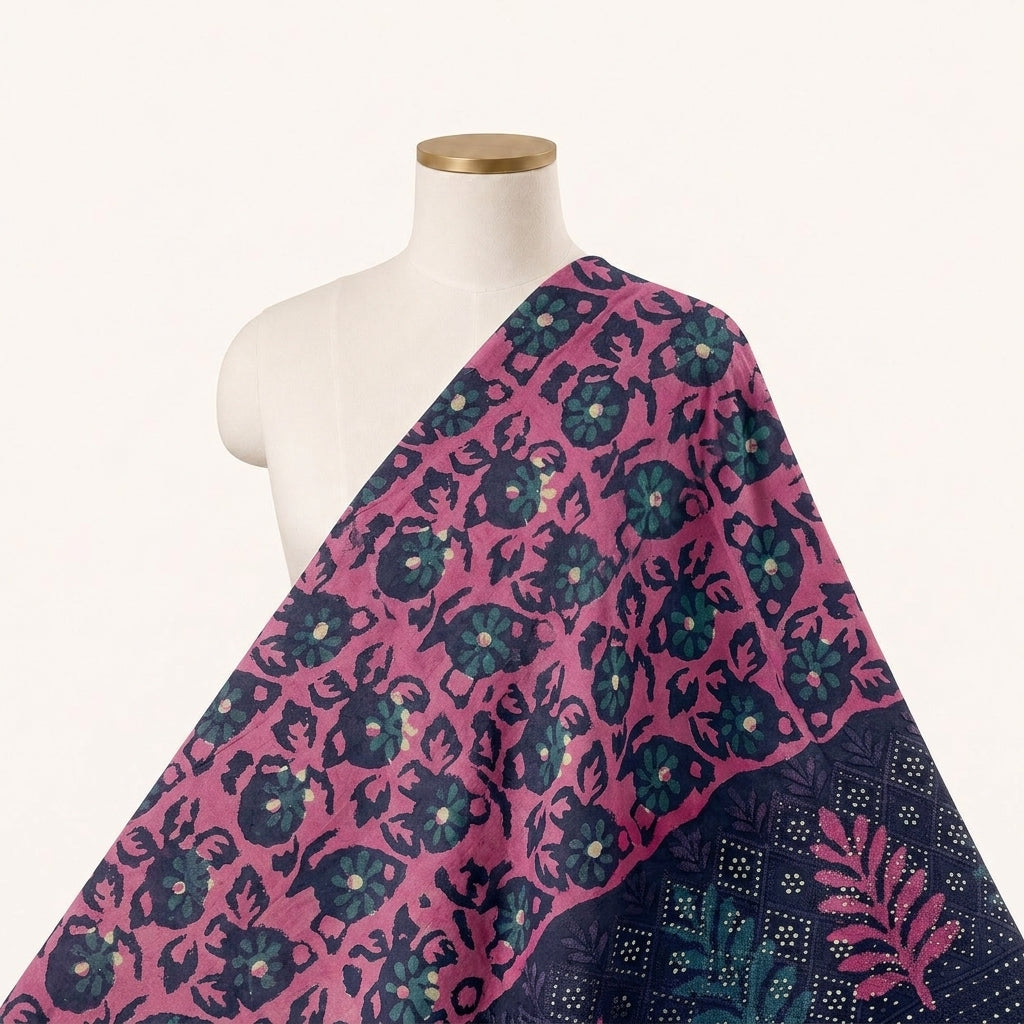 Batik Pink Batik Cotton Fabric Draped as a saree