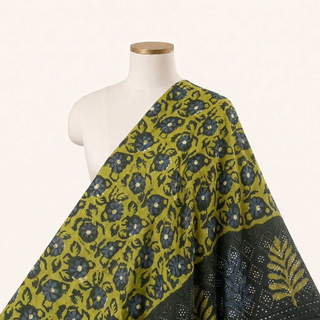Batik Green Batik Cotton Fabric Draped as a saree