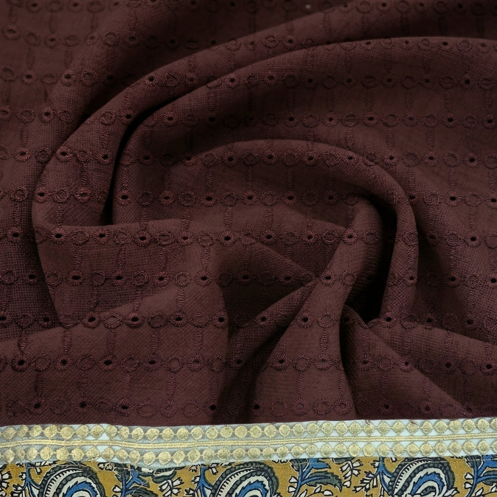 Swirled Cutwork Maroon Cutwork Cotton Fabric