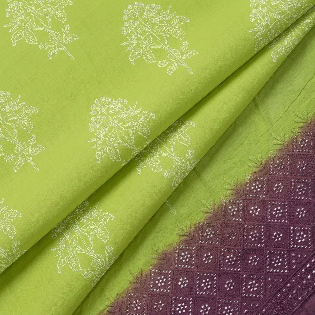 Folded Floral Green Floral Cotton Fabric