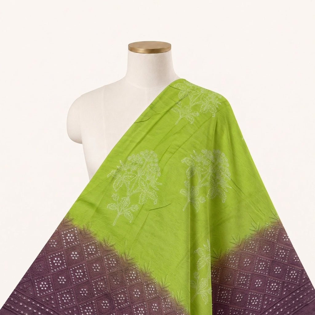 Floral Green Floral Cotton Fabric Draped as a saree