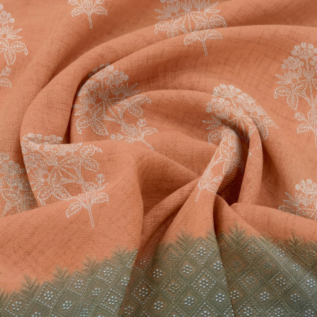 Swirled Floral Peach Floral Cotton Fabric