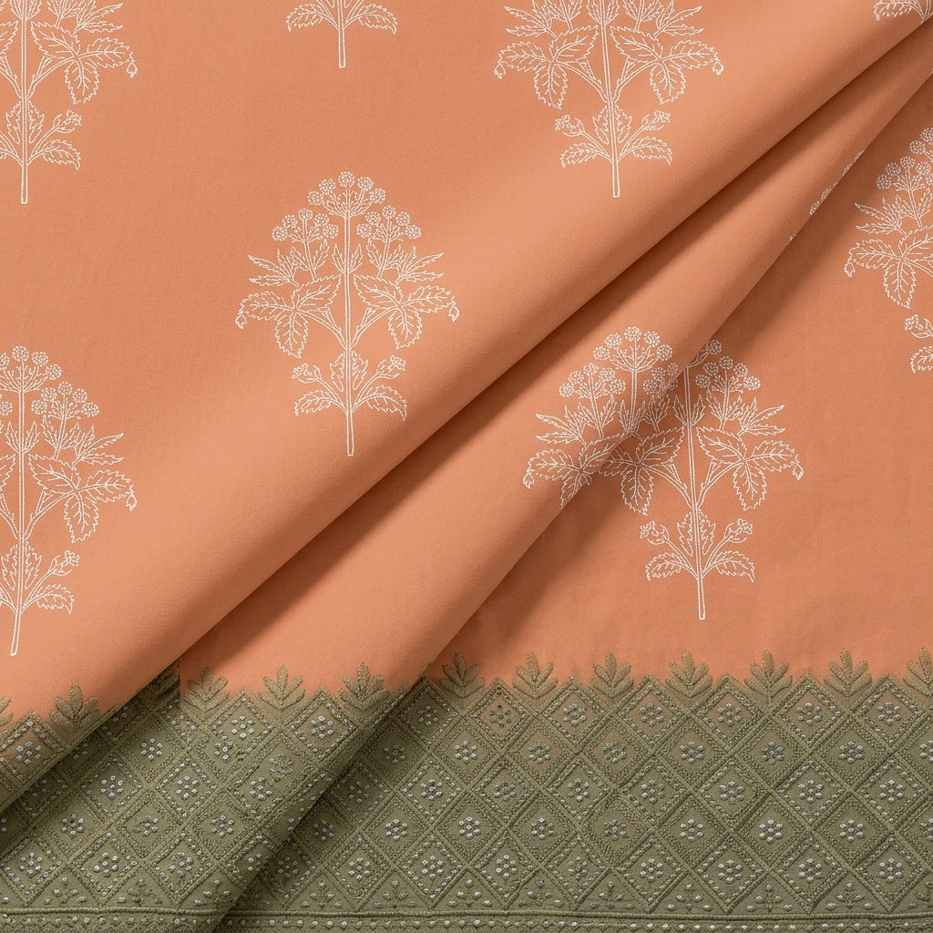Folded Floral Peach Floral Cotton Fabric