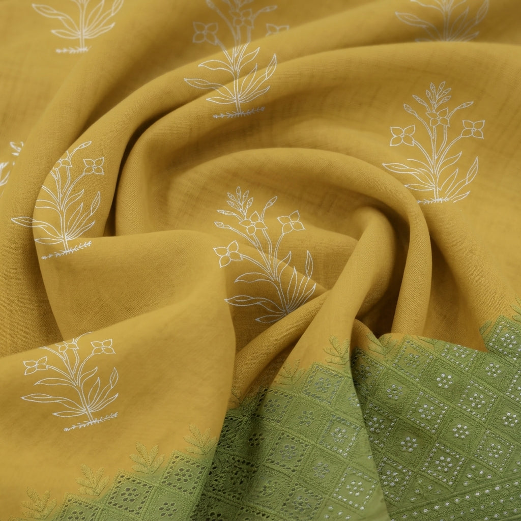 Swirled Floral Yellow Floral Cotton Fabric