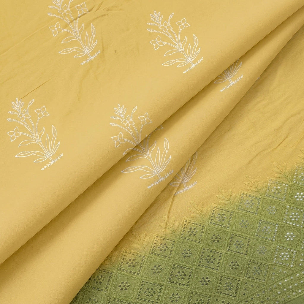 Folded Floral Yellow Floral Cotton Fabric