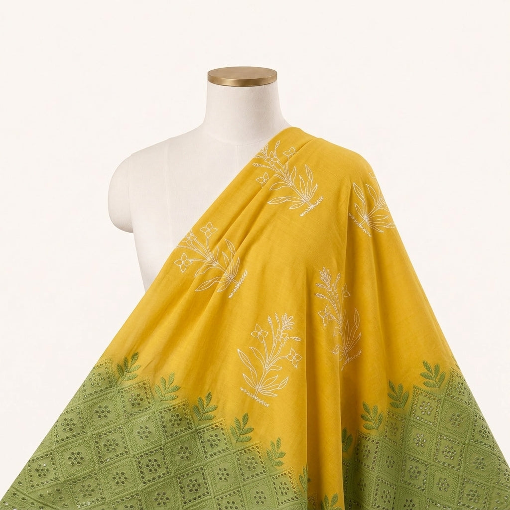 Floral Yellow Floral Cotton Fabric Draped as a saree