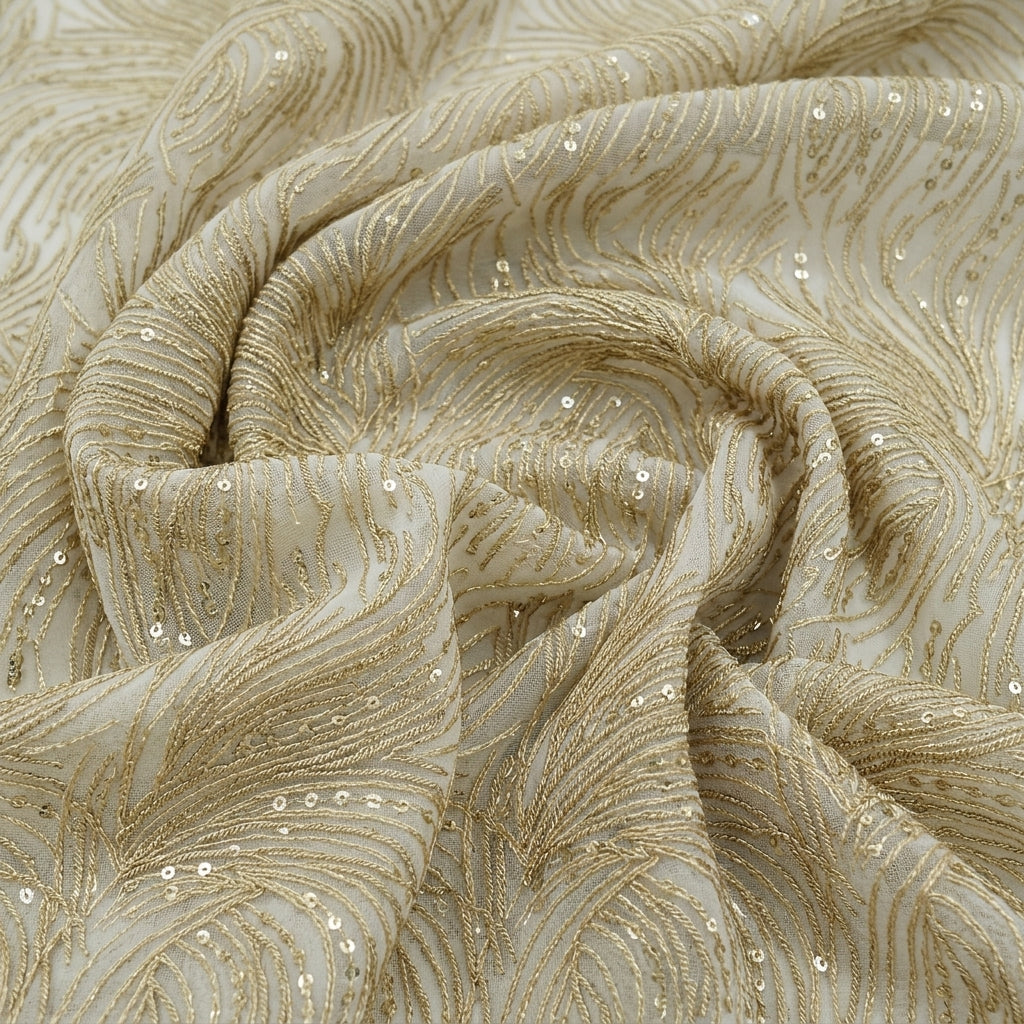 Swirled Abstract Yellow Abstract Net Fabric