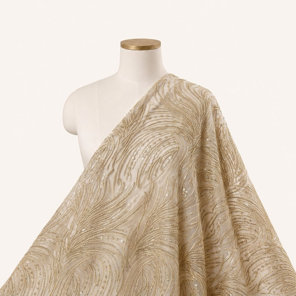 Abstract Yellow Abstract Net Fabric Draped as a saree