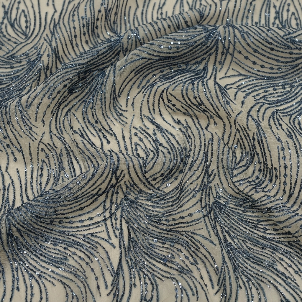Swirled Abstract Blue Abstract Net Fabric
