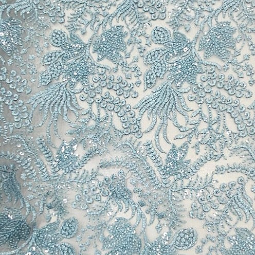 Light Blue Embroidery Net Fabric - EB12861 - EB12861 - Flat fabric