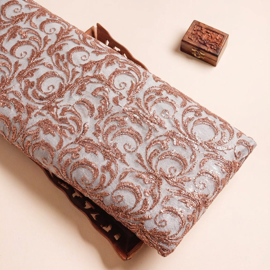 Abstract Rust Abstract Net Fabric on a wooden tray