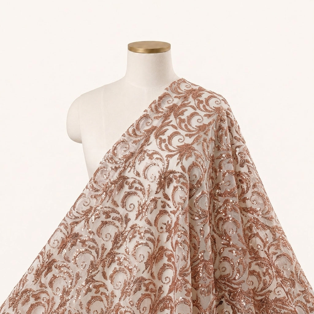 Abstract Rust Abstract Net Fabric Draped as a saree