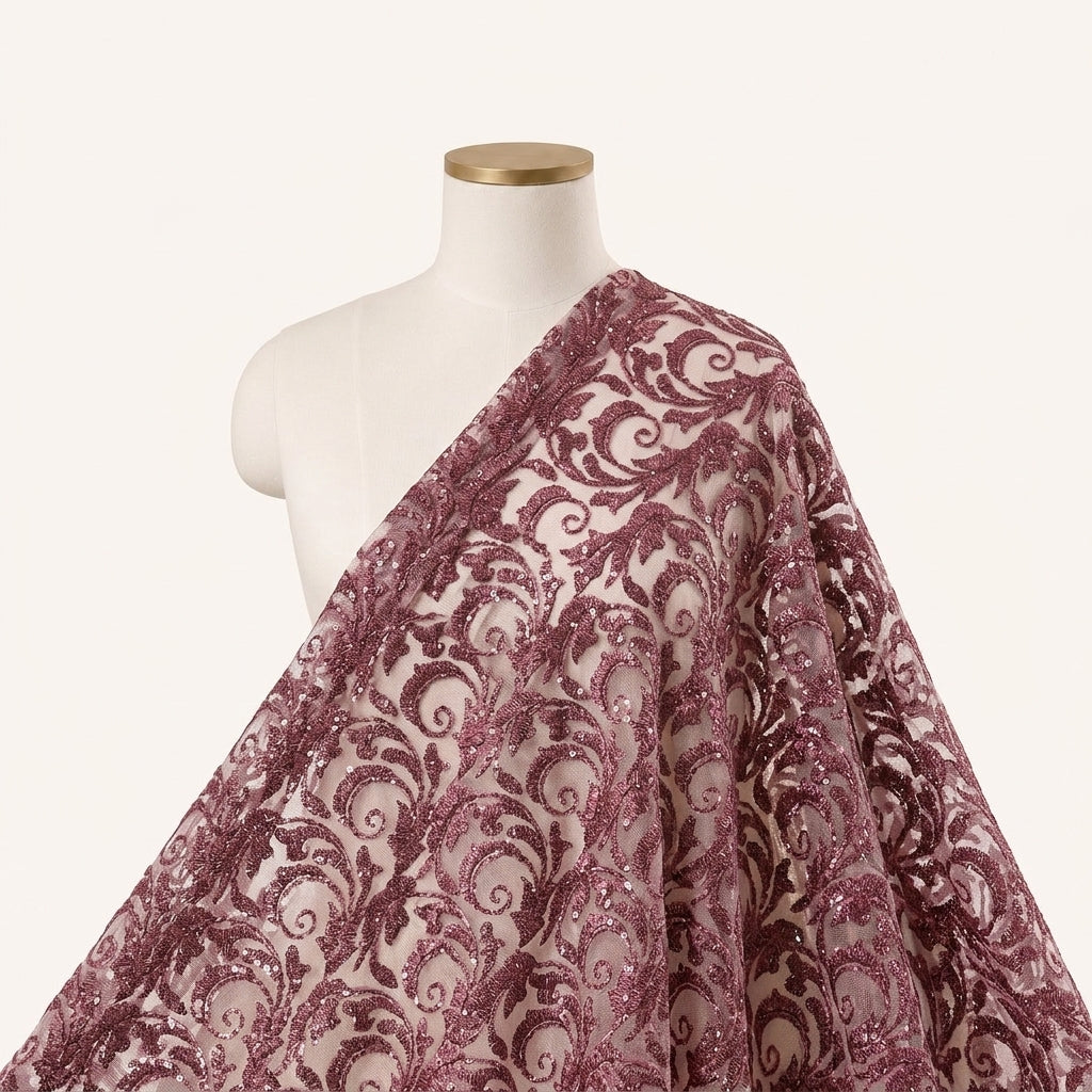 Abstract Wine Abstract Net Fabric Draped as a saree