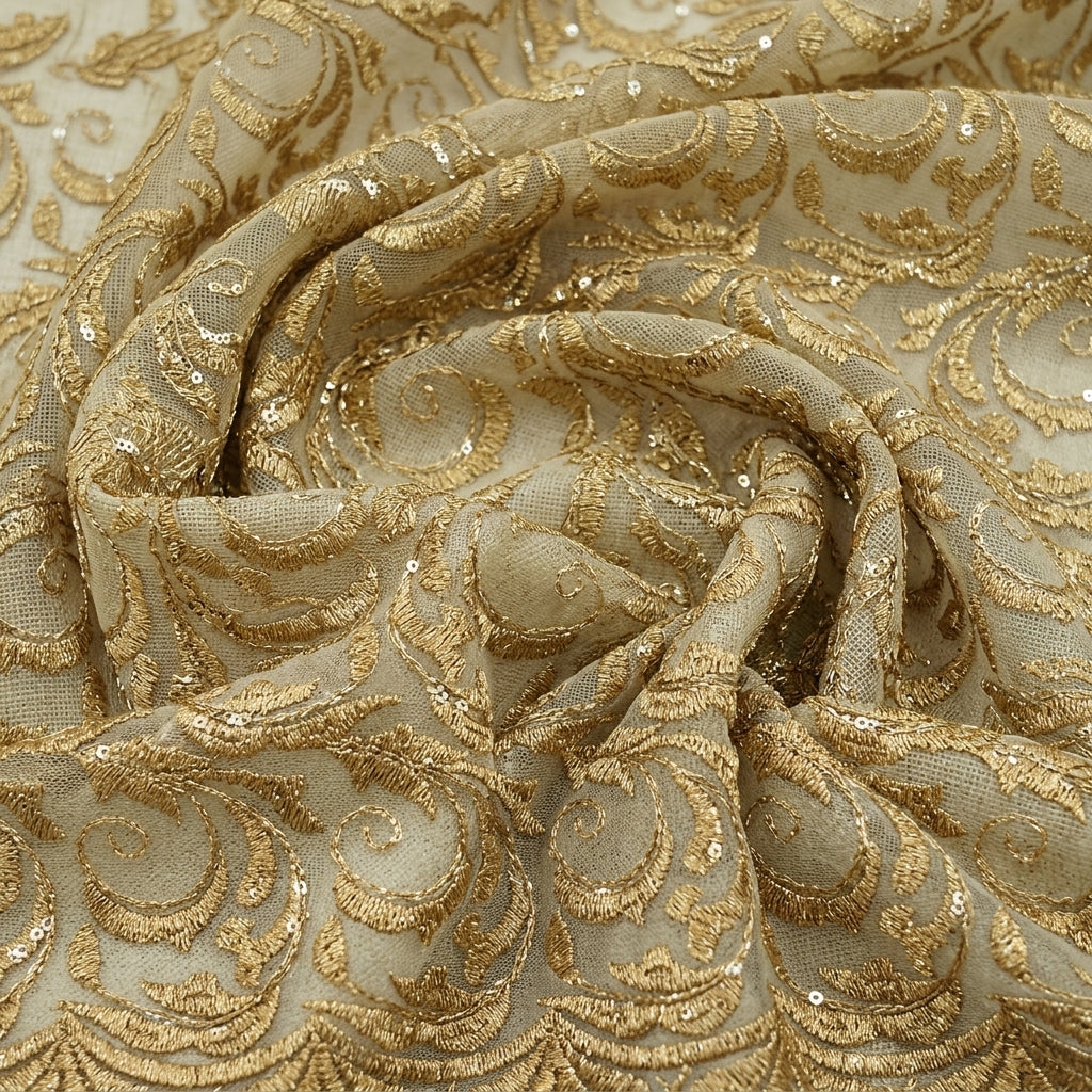 Swirled Abstract Gold Abstract Net Fabric