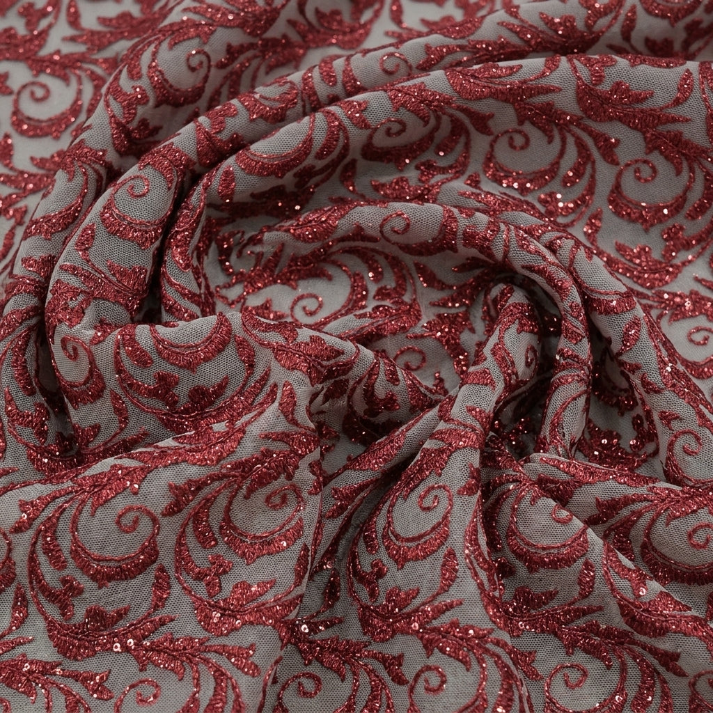 Swirled Abstract Red Abstract Net Fabric