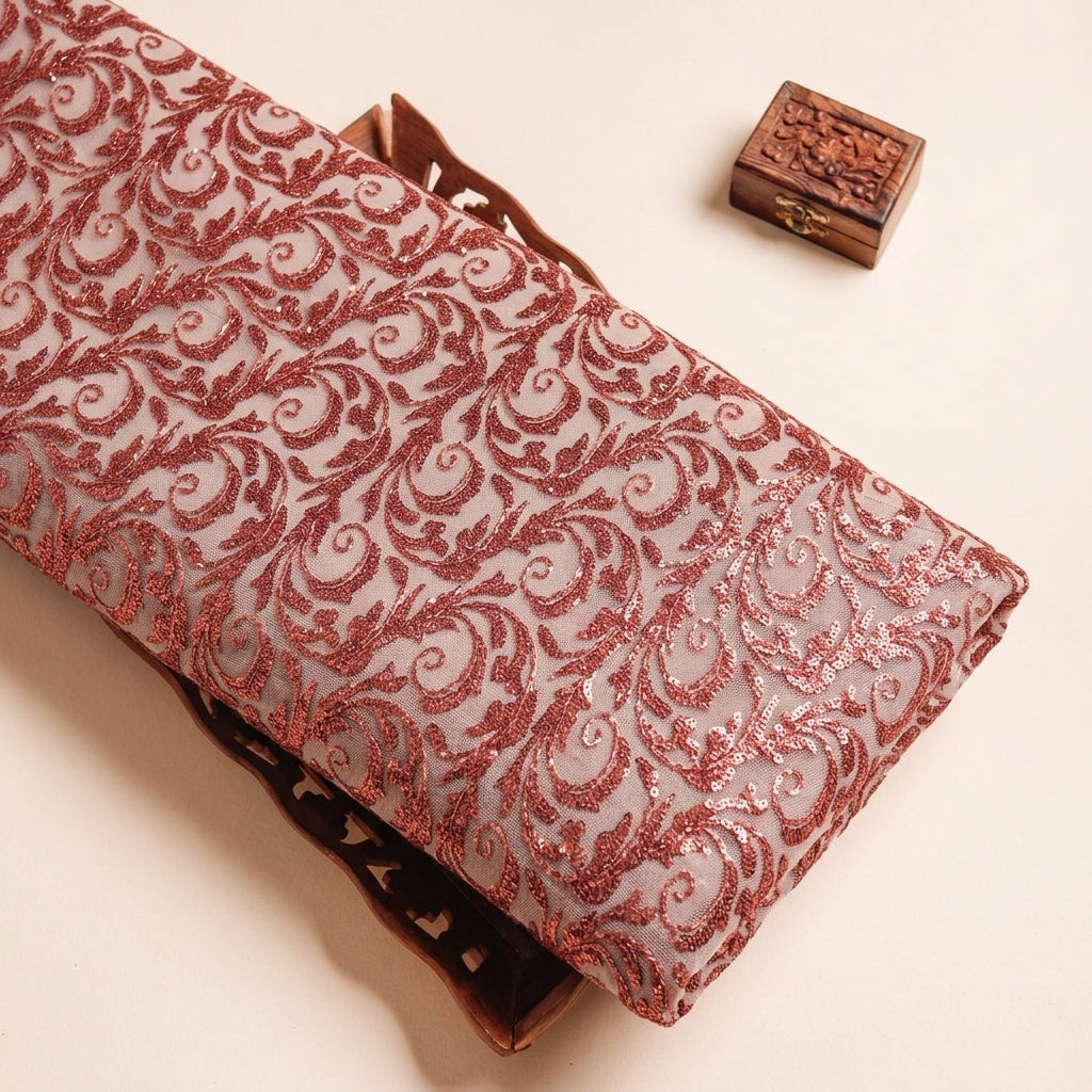 Abstract Red Abstract Net Fabric on a wooden tray