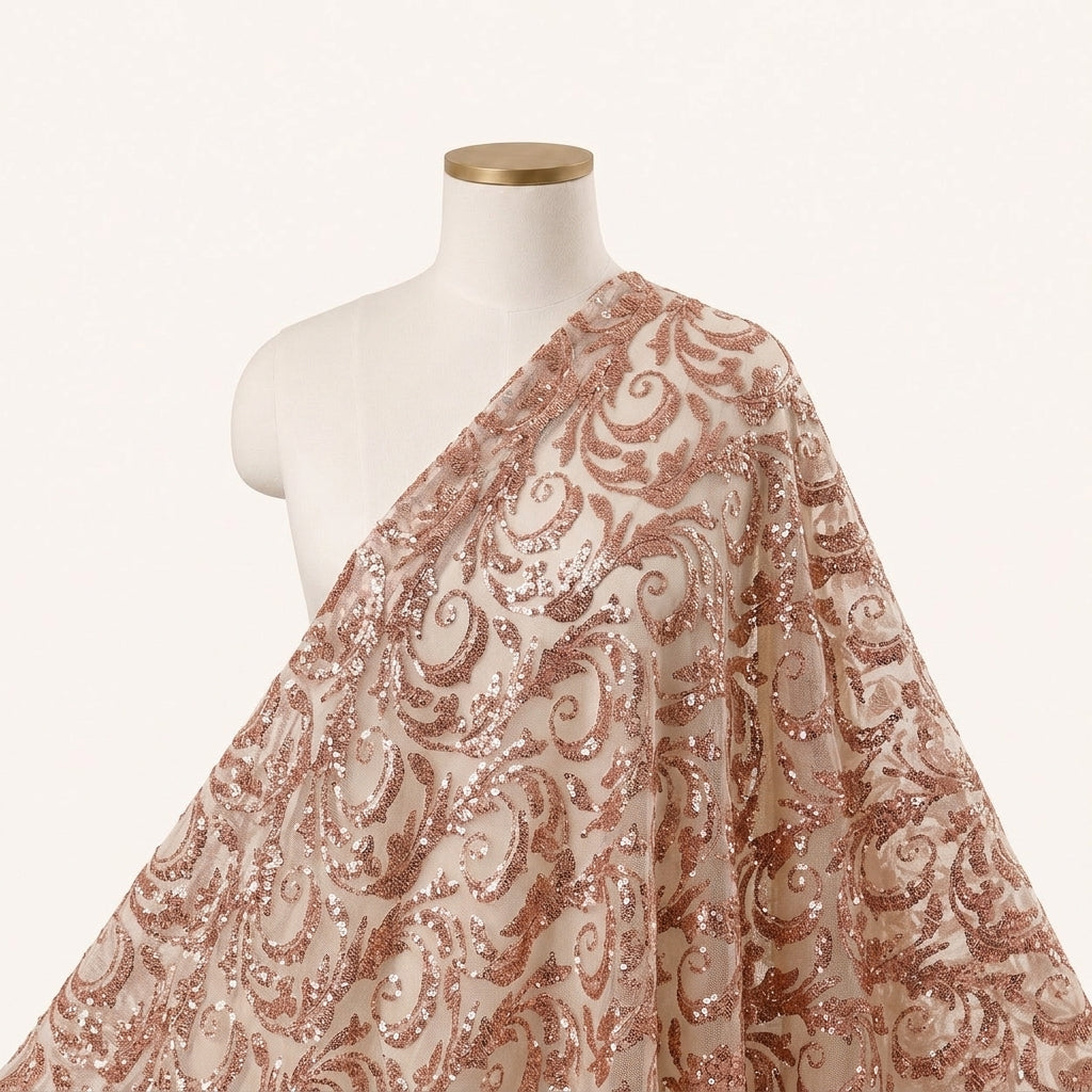 Abstract Red Abstract Net Fabric Draped as a saree