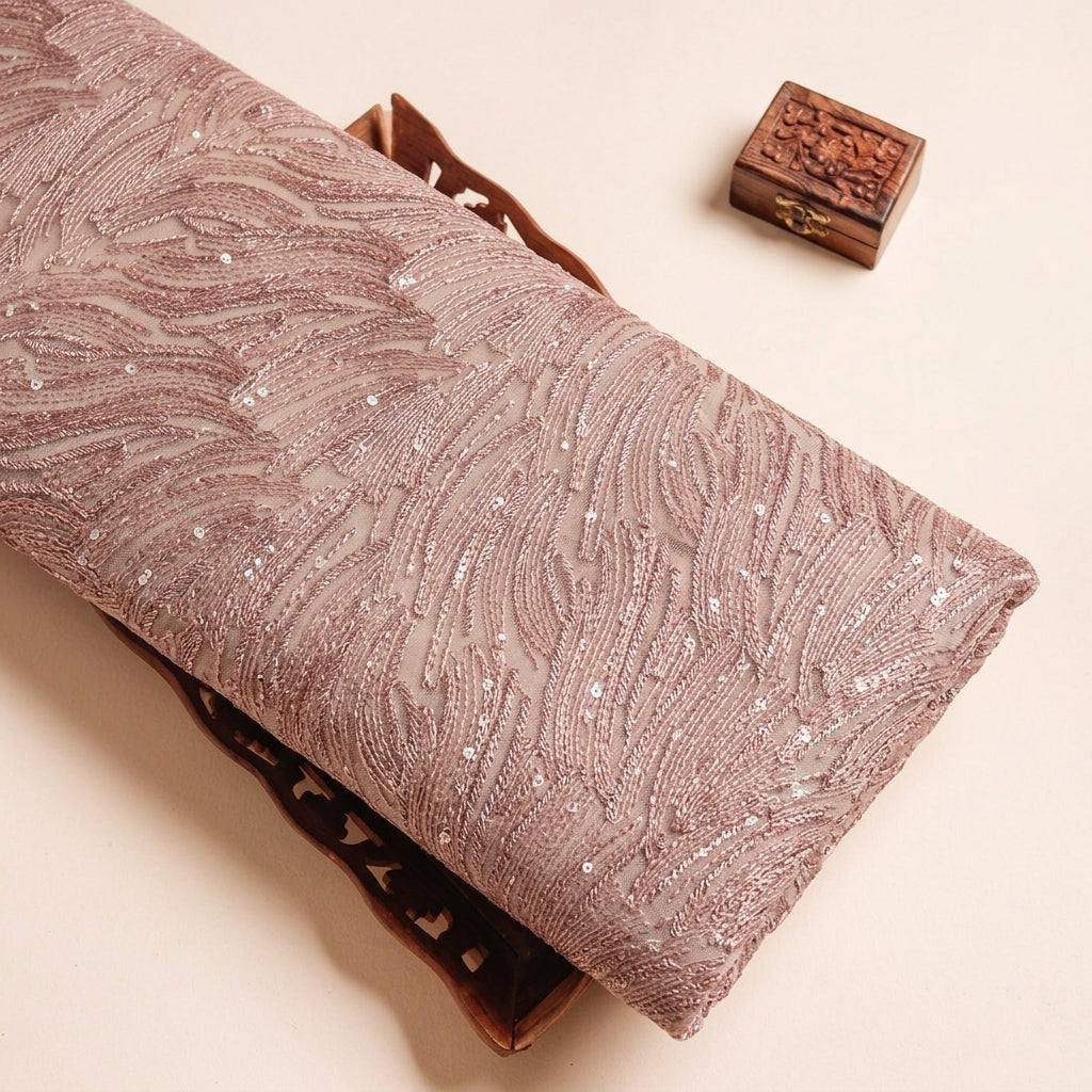 Abstract Onion Pink Abstract Net Fabric on a wooden tray