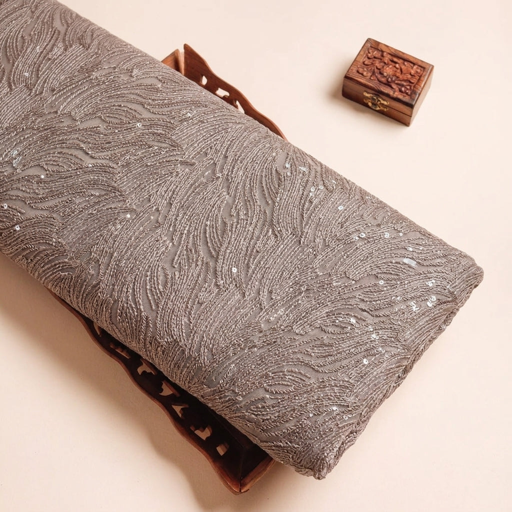 Abstract Grey Abstract Net Fabric on a wooden tray